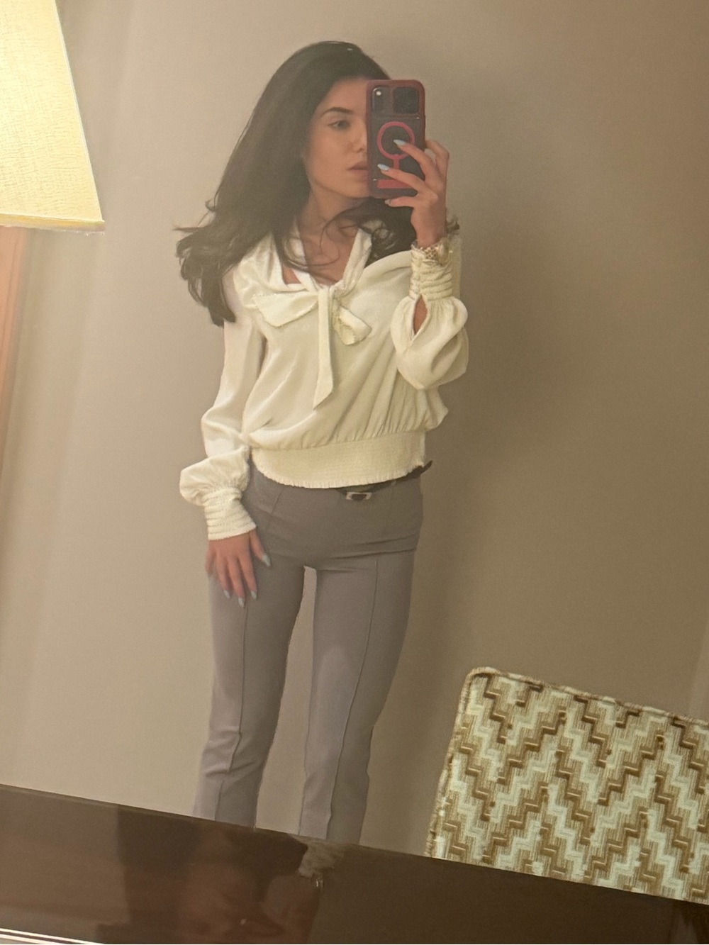 Low Rise Flared Trousers in Grey- OhPolly